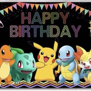 Pokeman Birthday Cartoon Theme Backdrops Banner Party 5.3ft x 3.6ft